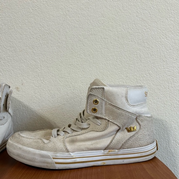 Supra Vaider LC Skate Shoe High Top Sneaker Men's Size 9 Off White Gold Cream - Picture 2 of 12